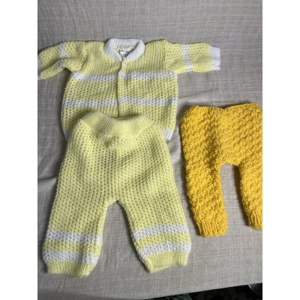 Bebe Mart Crocheted set sweater and pants 0 to 3 months with handmade pants‎